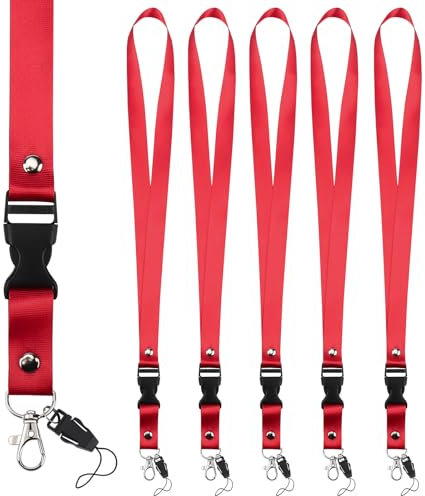 Segus Schlüsselband 5 Stück, Schlüsselband Rot, Schlüsselanhänger Lang, Lanyard für Büro, Schule, Krankenhaus, Ausweishalter, Schlüssel