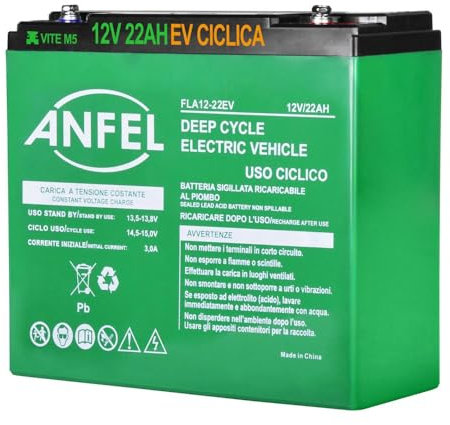 Batteria 12V 22Ah CICLICA sigillata VRLA Ricaricabile AGM Deep Cycle Senza manutezione Solare Camper Barca Nautica UPS Sicurezza Veicoli Elettrici eBike Scooter Impianti fotovoltaici SCARICA LENTA