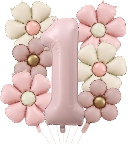 DazzJoy Geburtstagsdeko 1 Jahr Mädchen mit Gänseblümchen Folienballon, Luftballon Deko 1. Geburtstag Mädchen Junge, Ballon 1 Geburtstag Mädchens, Helium Ballons 1. Rosa für Kindergeburtstag Deko