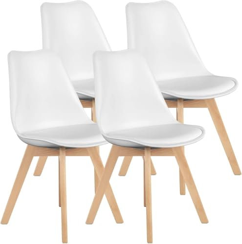 CEYIRO Chaises Salle à Manger, Chaise Scandinave Lot de 4,Idéal pour Salle à Manger,Salon,Cuisine,Chambre à Coucher (4, Blanc)