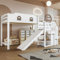 Lit superposé pour Enfant avec fenêtre 90x200 cm, avec Toboggan pour Enfants, escalier avec Rampe, 2 armoires de Rangement sur l'escalier, Design Flexible, pin + MDF, Blanc + Marron