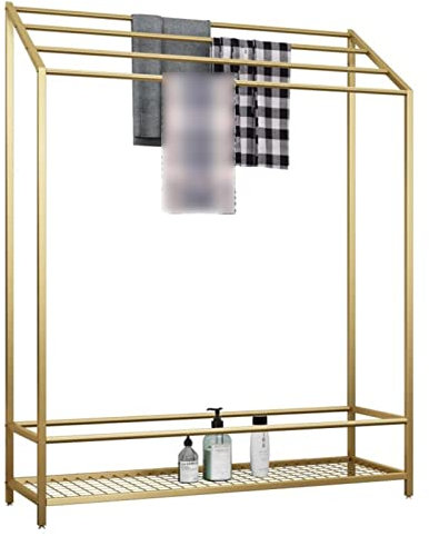 SnamicE Handtuchhalter, 4-Stangen-Handtuch-Organizer aus Metall, freistehender Wäscheständer für Schlafzimmer, Waschküche, Pool, Einzelhandel, Aufbewahrungsdisplay,Gold-60x25x120CM