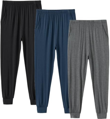 MoFiz Herren Schlafanzughose Lang Weiche Pyjamahose | Schlafhose, Lockere, Einfarbig, Loungewear, 2 Taschen, Gummizug mit Kordelzug, Dünne Freizeit-Haushose