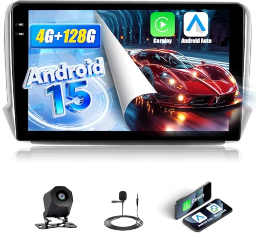 Android 15, 4G+128G GOHHDL Autoradio pour Peugeot 208 2008 2012-2018 avec Wireless Carplay Android Auto, 10.1 Pouces Poste Radio Voiture avec GPS Navi WiFi Bluetooth FM/RDS EQ SWC AHD Caméra&Mic