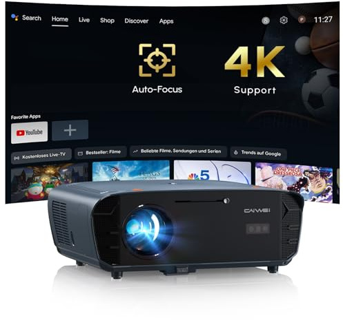 Smart 4K Beamer mit Zertifizierten Apps DB Audio ToF Autofokus 2400 ANSI Projektor Tageslicht 4K HDR Beamers mit GTV, NFC, WiFi6, Bluetooth 5.4, HDMI ARC, für Heimkino/Outdoor Film Gaming Decke