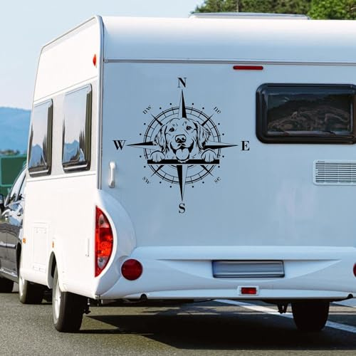 Pegatina Promotion Boussole Rose des Vents Autocollant Golden Retriever Voiture Camping-Car Ordinateur Portable Sticker Mural Couleur et Taille au Choix