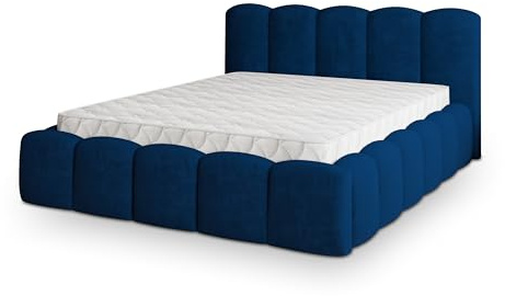 Masseno Polsterbett FALINA K 120x200 cm, Doppelbett, Bettkasten, Stauraum, Lattenrost Und Kopfteil - Blau, Kronos 09