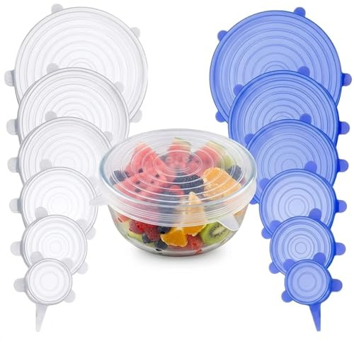 12PCS Silicone Lids Food Covers,Silicone Stretch Lids Set 6 Sizes | eusable Elastic Food Covers for Bowls,Expandable to Fit Various Shape of Containers Freezer for Microwave Safe Lids with Seal