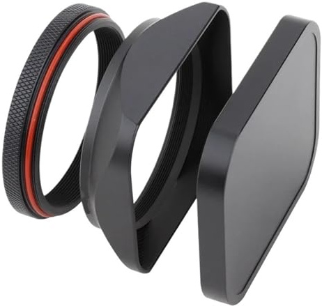 Lens Shade, Paraluce quadrato in metallo con tappo di copertura e anello adattatore da 49 mm, compatibile for fotocamera Fuji X100VI X100V X100F X100T X100S X100 X70 nero,Reduces lens flare