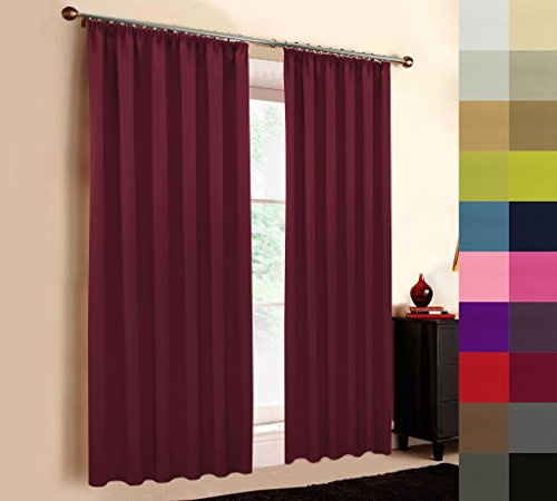 Sun World Hochqualitativer Verdunkelungsvorhang nach Maß, Kräuselband, Schlaufen, Maßanfertigung, Thermovorhang Vorhang nach Maß, Gardinen nach Maß, Bordeaux Rot (105cmcm Höhe x 145cm Breite)