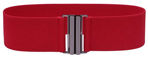 Syuer Damen Breiter Elastischer Taillengürtel Cinch Gürtel Trimmer Stretchbund (XXL-XXXL (88-108cm), Rot (Schnalle schwarz))