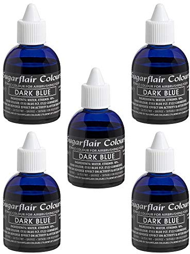 5 x Sugarflair DARK BLUE Edible Food Colour Liquid Airbrushing Cake Decorating