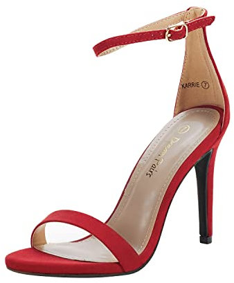 DREAM PAIRS Women's Stiletto Ankle Strap High Heels Sandals Party Shoes Karrie,Size 9,Red/Suede,Karrie