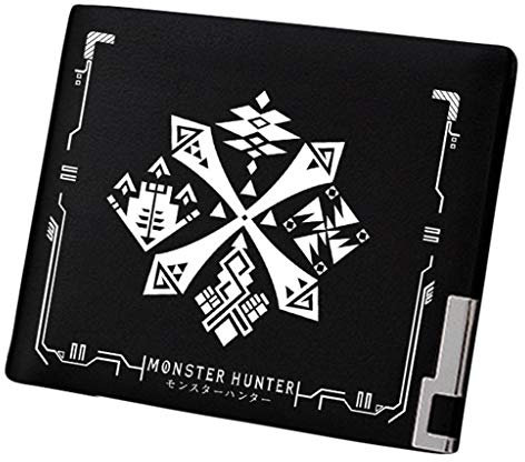 WANHONGYUE Monster Hunter MH Jeu Portefeuille Mince Homme Cuir Synthétique Porte Carte Crédit Poche à Monnaie Noir /12