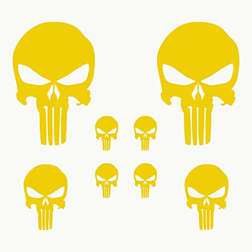 AUTODOMY Schädel Skull Geschmolzen Aufkleber Paket 8 Stück | Punisher Aufkleber für Auto oder Motorrad (Gelb)