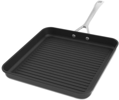 Le Creuset Aluminium-Antihaft Grillpfanne, 28 cm, Mit Rillen, PFOA-frei, Für alle Herdarten inkl. Induktion geeignet, Anthrazit/Silber