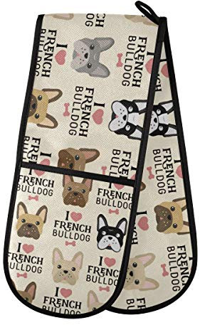 ZZXXB I Love French Bulldog Double Oven Mitt Heat Resistant Non-Slip Kitchen Gloves Extra Long 7 x 35 for Cooking Baking Barbecue Grilling