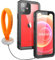 inkolelo Coque Etanche pour iPhone 12 Antichoc, 360 Degrés Anti-Rayures Militaire Rigide Intégrale Bumper étanche avec Dragonne Flottante, IP68 Imperméable Incassable 6,1 Noir&Orange