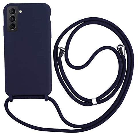 2ndSpring Handykette Schutzhülle kompatibel mit Samsung Galaxy S21 Handyhülle mit Band,Halsband Lanyard Silikonhülle,Soft Silikon Blau