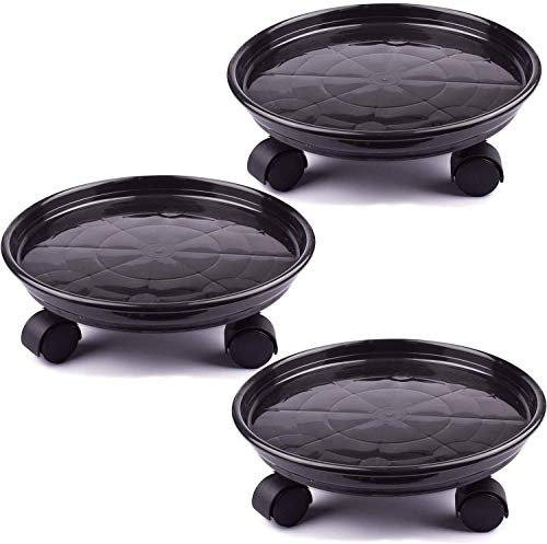 AOFOX 3 pezzi 30 cm carrello portapallet in plastica supporto per piante rotondo portavasi, rotelle per pallet ad alte prestazioni con ruote (Nero)