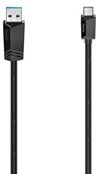 Hama Câble USB-C mâle - USB-A 3.2 Gen1 (Câble données/chargement rapide Super Speed, 5Gbit/s, 0.25 m, pour PC, Macbook, Tablette, Smartphone, Power Pack, Enceinte, Manette jeux, Garantie 10ans) Noir