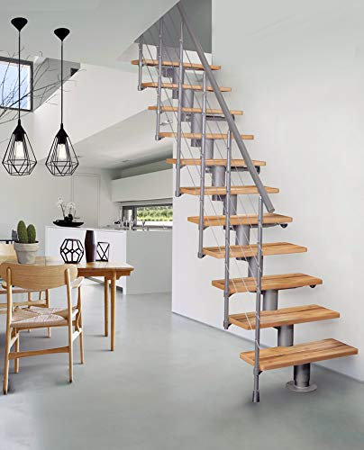 ATRIUM Dixi, Systemtreppe, Buche Holz, Metall, Grau, 11 Stufen, 222-300 cm Geschosshöhe, 70 cm Stufenbreite, EOTA Zertifiziert