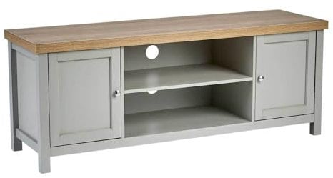 Home Source TV Stand Media Cabinet, Television Entertainment Unit, Oak Effect, Grey, 130cm