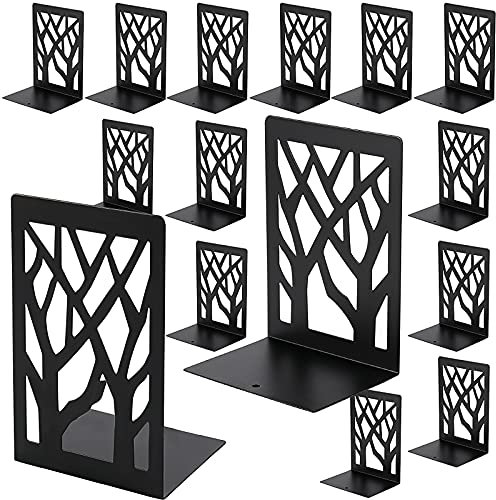 HAKZEON Lot de 16 Serre Livres Noirs en Métal avec Coussinets Antidérapants, Cale Livre, 11,9 x 8,6 x 17,8 cm, pour Étagères, Supports Décoratifs