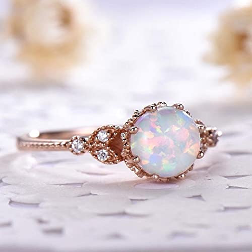 DJMJHG Damen Silber 925 Schmuck Verlobungsring Mondstein 18 Karat Roségold Geschenk zum Valentinstag 6 Roségold Farbe