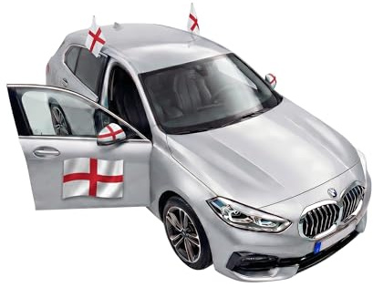 Auto Fahnen England Set - 2 x Autofahne, 2 x Überzieher Außenspiegel & 2 x Magnetfahnen, Fußball Fanartikel FZG für EM & WM, Englische Flagge Fahrzeug Deko