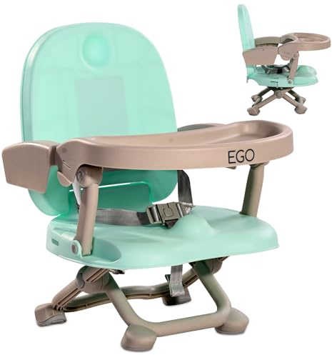 Lorelli Kindersitzerhöhung Ego, tragbare Sitzerhöhung für Babys, ultrakompakter Kinderstuhl, Hochstuhl nur 2 kg, abnehmbares Tablett, grün