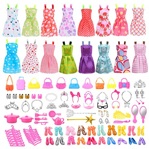 Vicloon 93 Puppenkleidung Kleidung Schmuck Zubehör Hochzeit Party Abendkleider für Puppen = 16 Kleider 20 Schuhe 10 Tasche 47 Zubehör, Kleidungsstücke für Puppen
