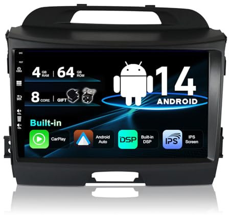 SXAUTO Android 10 Autoradio Per Kia Sportage (2010-2015) - 4G+64G - Built-in Carplay/Android Auto/DSP - LED Camera MIC GRATUITI - Supporto DAB Fast-boot 360-Camera Volante 4G WiFi BT - 2 Din 9 Pollici