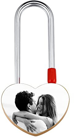 INBLUE Personalisiertes Herzförmiges Vorhängeschloss Benutzerdefiniertes Schwarz-weiß-Foto Name Datum für Freund Freundin Ihn & Ihre Liebesbrücke Aluminium Vorhängeschloss Valentinstag Gold