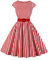 AXOE Femme Robe Vintage Années 50 Tissu Coton Respirant Coupe A-Line Ceinture Amovible Col Bateau Blanche Rayures Rouge, Taille 44, XL