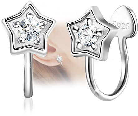 Star Non-Piercing Ohrringe - Sterling Silber Hypoallergene Sterne Ohrmanschetten Knorpel Ohrringe Cubic Zirkonia Clip auf Ohrringe Einfache minimalistische Ohrringe für Frauen Mädchen Teenager