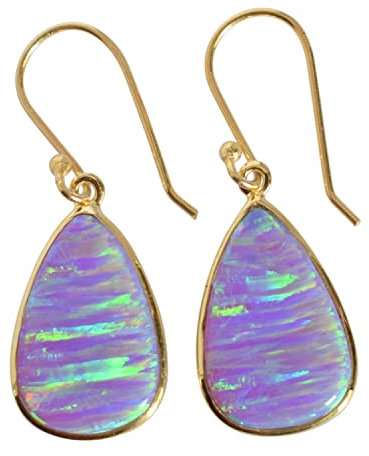 Funkelnder Feueropal-Edelstein, 925er Sterling-Silber, vergoldet, Angelhaken-Fassung, mehrfarbig, baumelnde Ohrringe, Schmuck, Geschenk für Frauen und Mädchen (Lila)