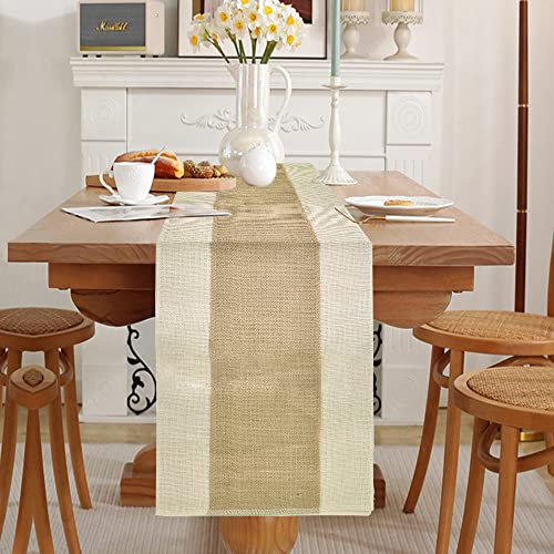 skytowards 30 x 180 cm Chemin de Table en Matériau de Chanvre, Coutures Bicolores, Toile de Jute Ruban de Table Rouleau Jute Mariage Vintage Nappe Rustique pour Mariage Festival Fête Décorations