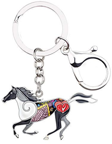 LONYOO Courir Cheval Porte Clé Cheval en Zinc Alliage émaillé Porte-clé de Voiture Sac à Dos Bijoux Cadeaux Femmes Filles Charms (Noirlu 803)