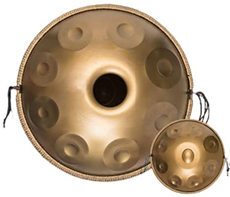 PROPFE Handpan-Trommel-Instrument in d-Moll 10 Noten Stahl-Handtrommel mit weicher Handpan-Tasche 2 Handpan-Schlägel Handpan-Ständer Staubfreies Stoffgeschenk, 17-Ton-Gold