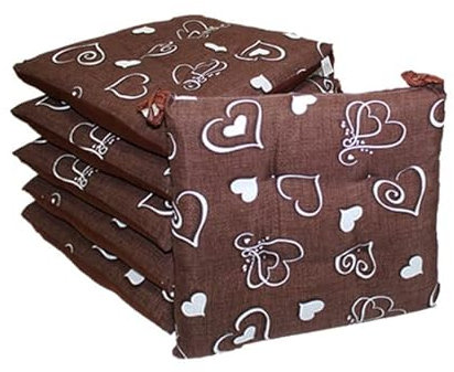 Russo Tessuti Set 6 Cuscini Copri SEDIE Laccetti Imbottiti Coprisedie Love Casa Cuori Paris-Marrone