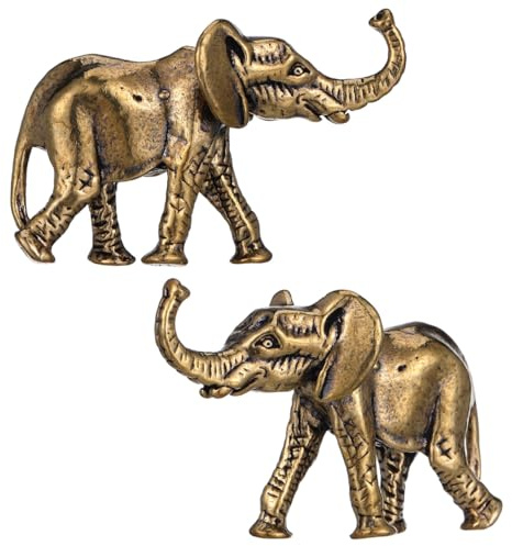 Veemoon 2 Stück Messing-Elefanten-Figuren, kleiner Elefant, Tischdekoration, Vintage, Mini-Fengshui-Dekoration, Glück, kleine Statue, Gold, Sammlerstück, Handwerk, Tier für Zuhause, Büro, Party