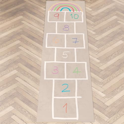 ANRO Spielteppich Teppich Läufer Kinderteppich Spieleboden Hüpfspiel Hüpfkästchen rutschfeste Unterseite Bunt 240x65cm