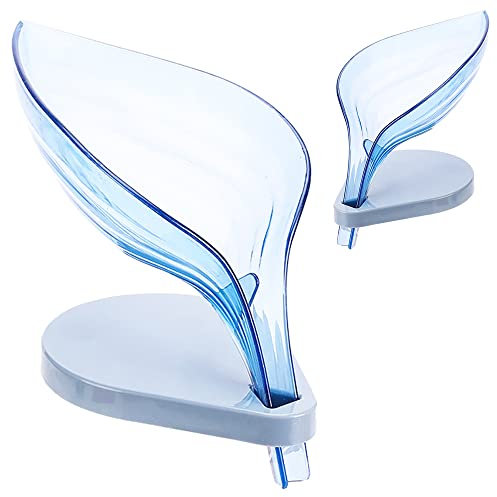 HUKITECH Blattseifenschale für Badeseife mit Ablauf - Schale - Blatt - Elegantes Design - Farbe Blau - Geeignet für Bad, Küche - Premium QUALITÄT