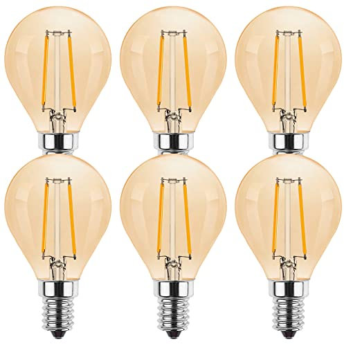 ProCrus E14 LED 2W Glühbirne,E14 G45 Vintage 2W Edison LED Lampe,Retro Beleuchtung Filament LED,2700K Warmweiß,100LM Leuchtmittel Ersatz für 10W Glühlampe,Nicht Dimmbar,Amber LED Birne,6er Pack