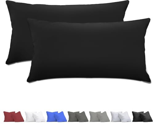 aboveBED Kissenbezug 40 x 80 (2er-Set), Schwarz, Kopfkissenbezug 40x80 cm aus 100% Mikrofaser, Kissenbezug mit Reißverschluss, Weich und Atmungsaktiv, Waschbare