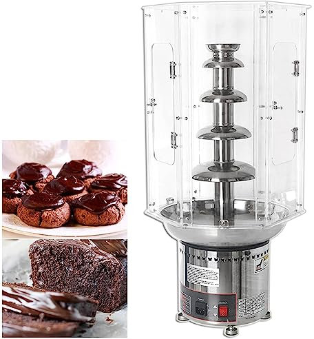 Fontana di cioccolato commerciale con coperchio antipolvere, set per fonduta di fontana di cioccolato in acciaio inossidabile a 4/5/6/7 livelli, macchina per cascata di cioccolato di grande capacità