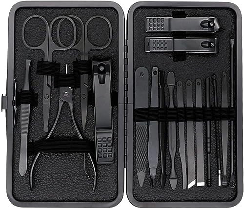 DLUXCA Ensemble de manucure Coupe-Ongles Outils ménage 18 pièces en Acier Inoxydable Oreille cuillère Coupe-Ongles Ciseaux Kit for Outils de manucure