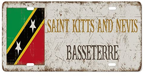 Yelolyio Saint Kitts und Nevis, Nummernschild für die Vorderseite des Autos, Größe 15,2 x 30,5 cm, rostfreies Basseterre Metall-Kennzeichen Saint Kitts und Nevis, Nationalflagge, Aluminium, Neuheit
