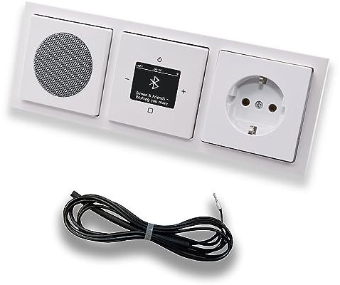 Busch Jäger DAB+ Unterputz Bluetooth Radio 8217U-101 Future Linear Studioweiß, Set mit Lautsprecher, Abdeckungen, Steckdose mit Kinderschutz, Rahmen + 0,9 m EBROM Wurfantenne z. Empfangsoptimierung